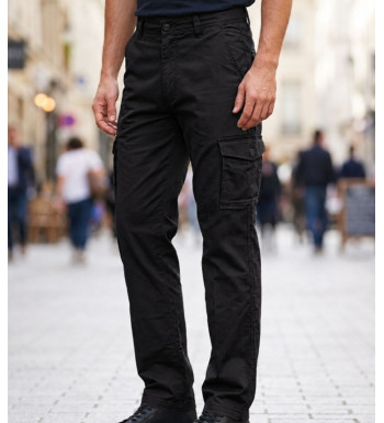 Pantalon cargo homme Challenger KINGSTON3 coloris noir avec poches latérales à soufflet