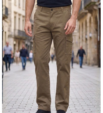 Pantalon multipoche homme Challenger VASCO1 coloris beige en toile canvas avec poches côtés à soufflet