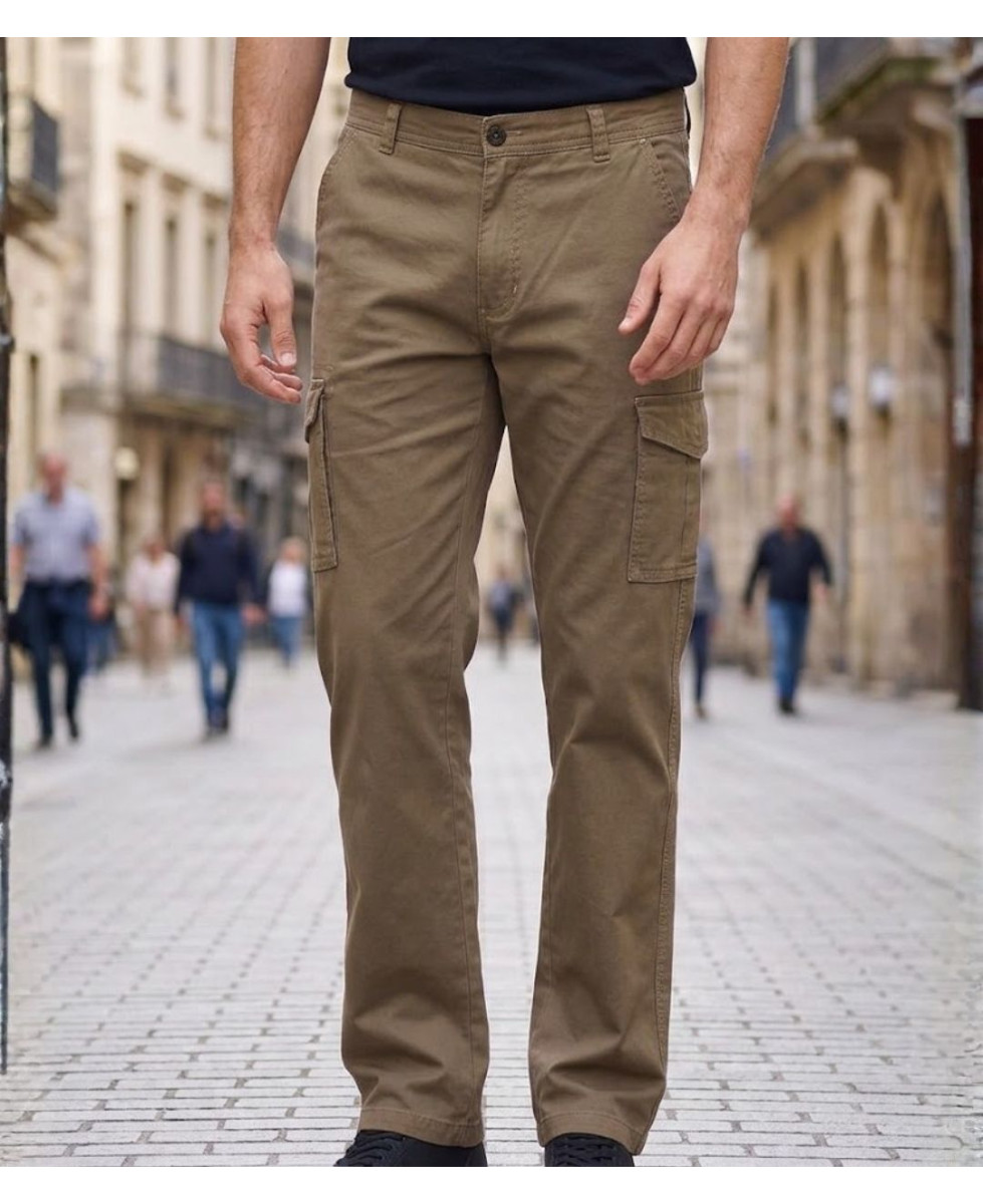 Pantalon multipoche homme Challenger VASCO1 coloris beige en toile canvas avec poches côtés à soufflet