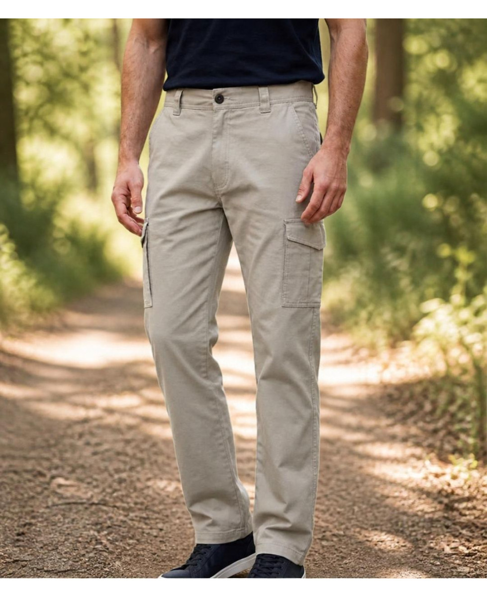 Pantalon détente multipoche homme Challenger PANT2001A coloris beige en twill extensible