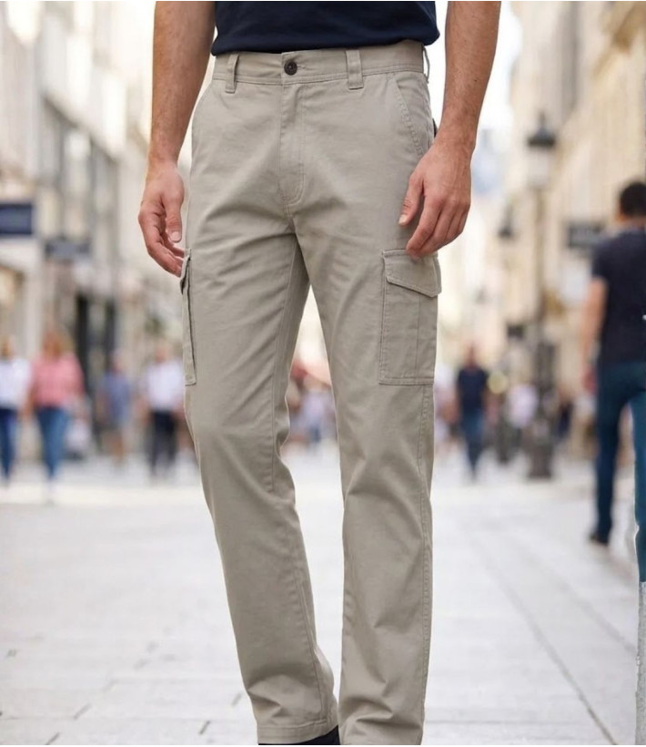Challenger PANT2001A — Pantalon beige stretch multipoche