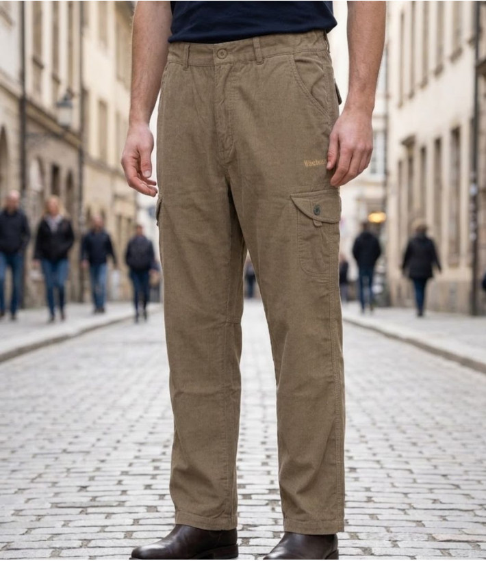 WINCHESTER WE1280C — Pantalon camel rayé en coton léger