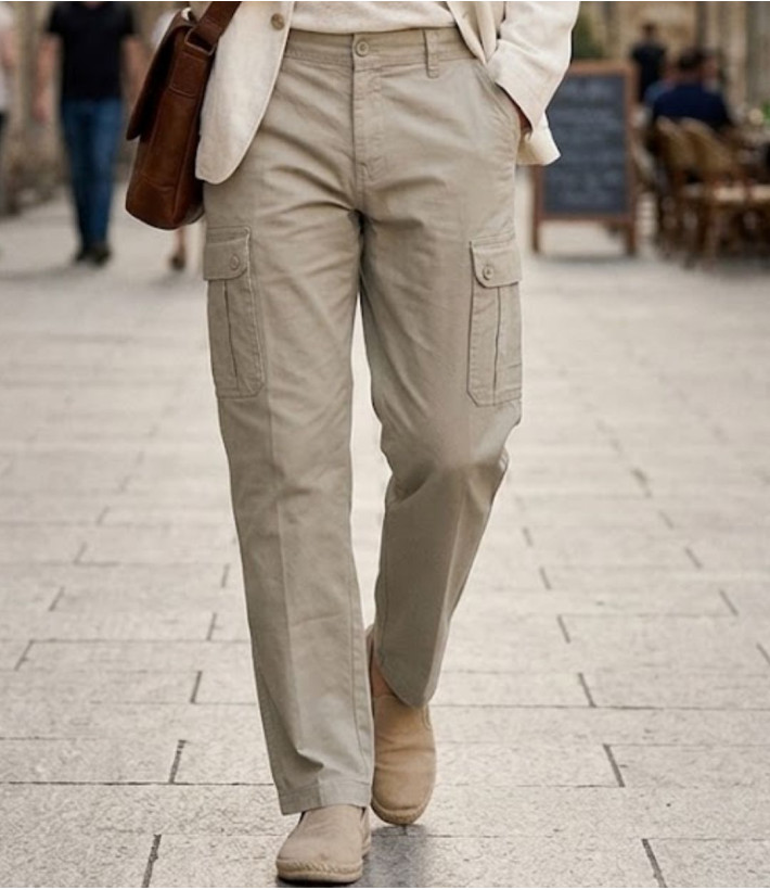 Pantalon multipoches casual chic en lin et coton beige homme WINCHESTER VERMONT1