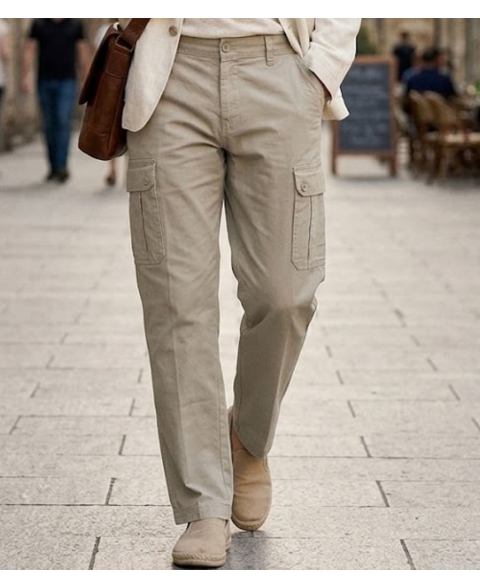 Pantalon multipoches casual chic en lin et coton beige homme WINCHESTER VERMONT1