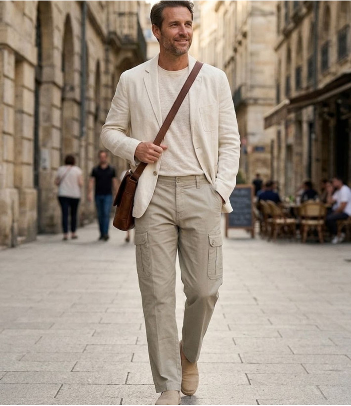 WINCHESTER VERMONT1 — Pantalon lin beige multipoches