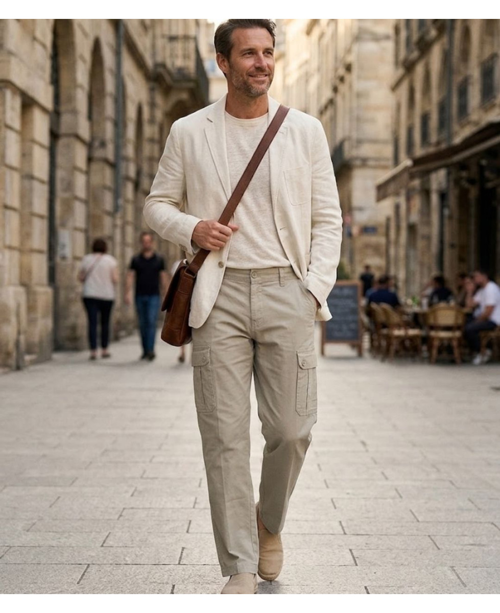 WINCHESTER VERMONT1 — Pantalon lin beige multipoches