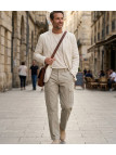 WINCHESTER VERMONT1 — Pantalon lin beige multipoches