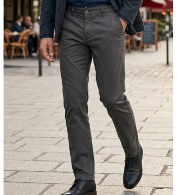CHALLENGER PANT4007 — Pantalon chino stretch gris confort