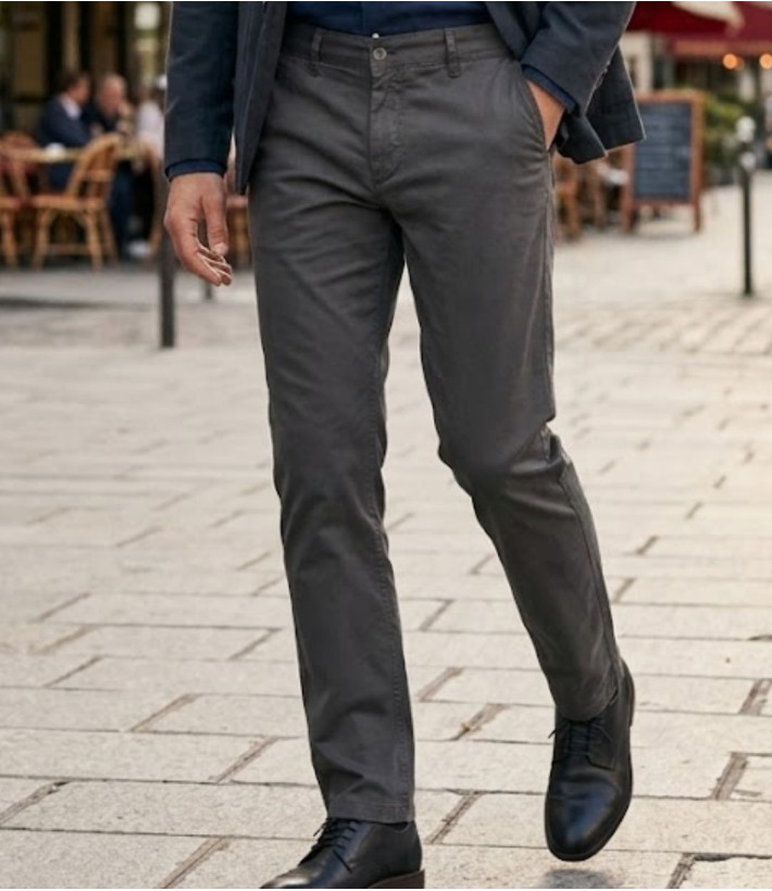 CHALLENGER PANT4007 — Pantalon chino stretch gris confort