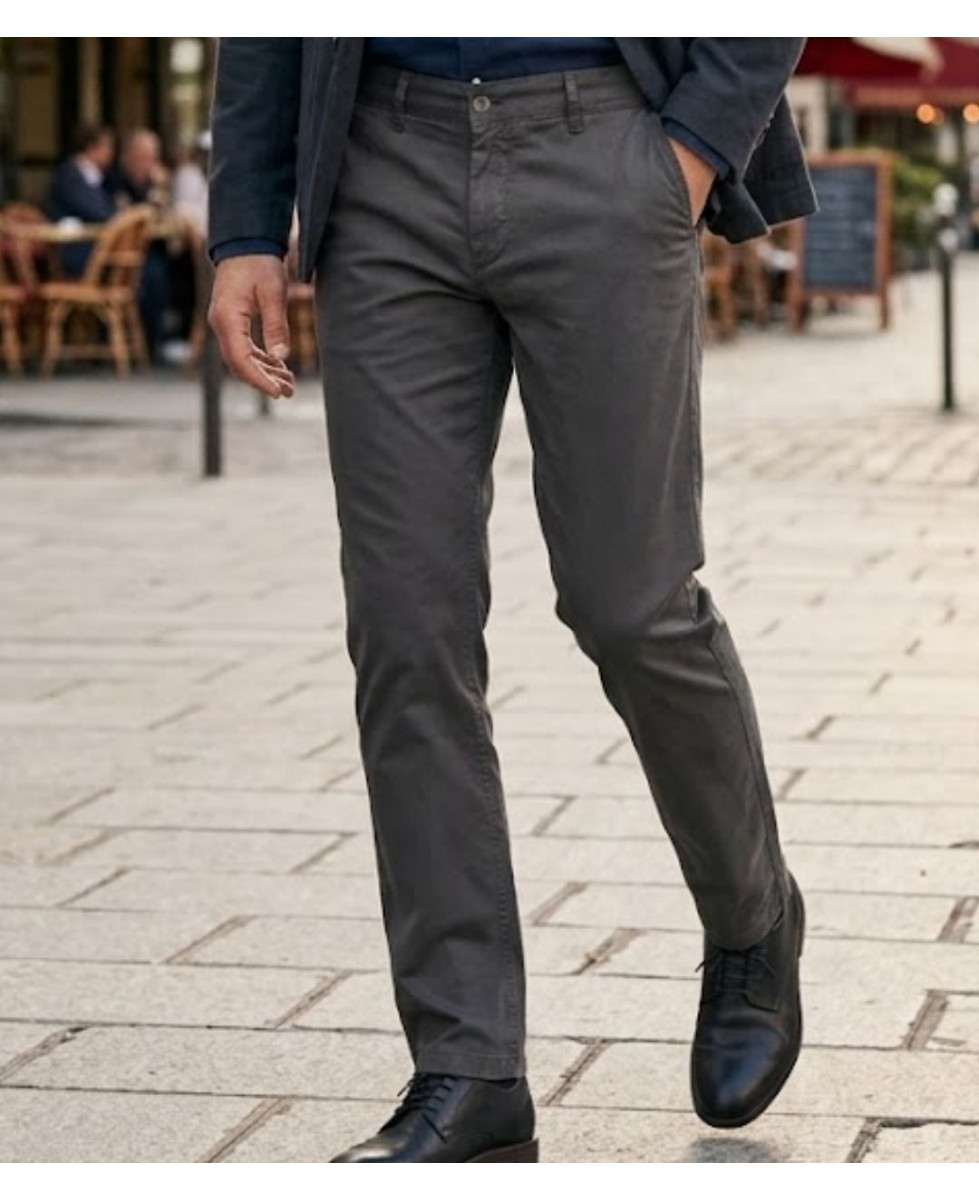 CHALLENGER PANT4007 — Pantalon chino stretch gris confort