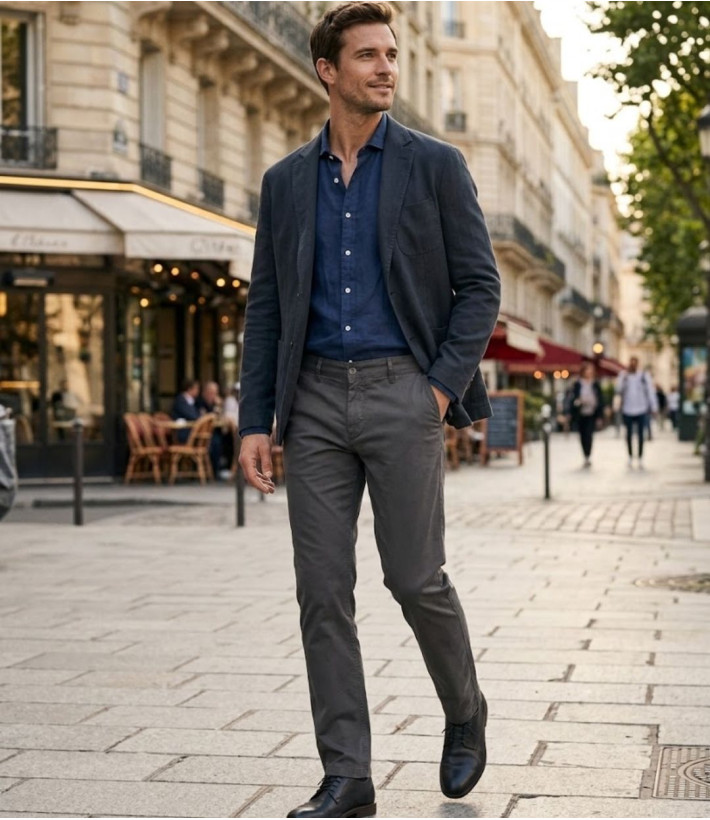CHALLENGER PANT4007 — Pantalon chino stretch gris confort