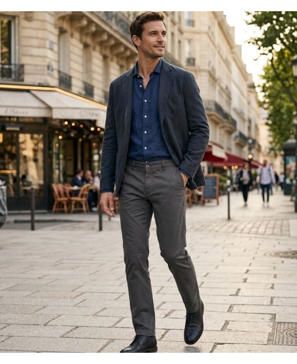 CHALLENGER PANT4007 — Pantalon chino stretch gris confort