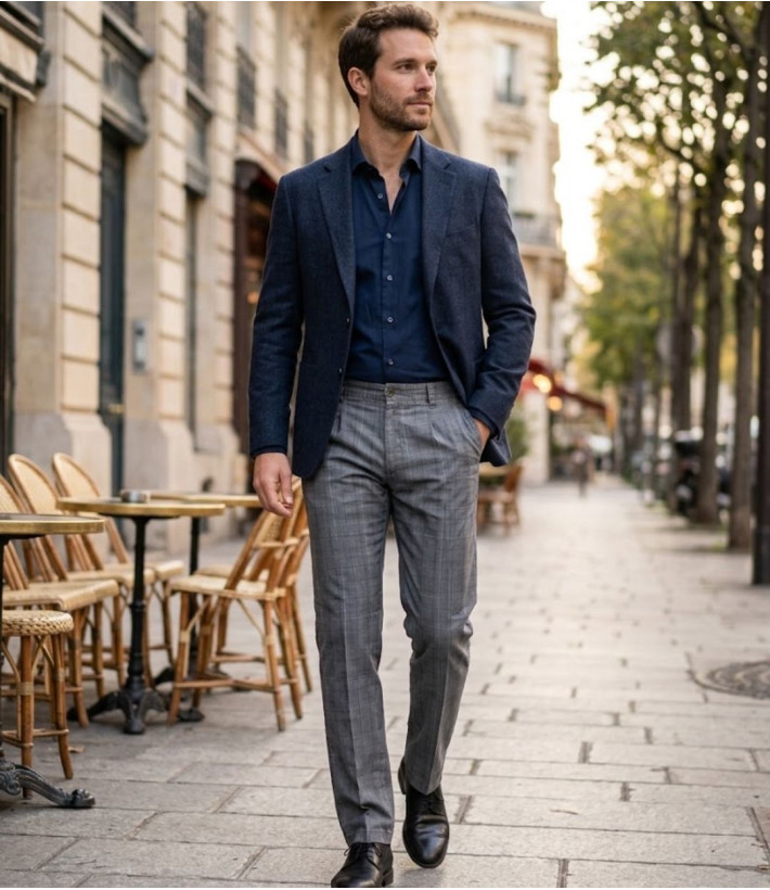 WINCHESTER WARD2G — Pantalon droit à carreaux gris homme