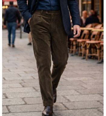 Pantalon velours extensible marron taille haute homme MAYFLOWER D373