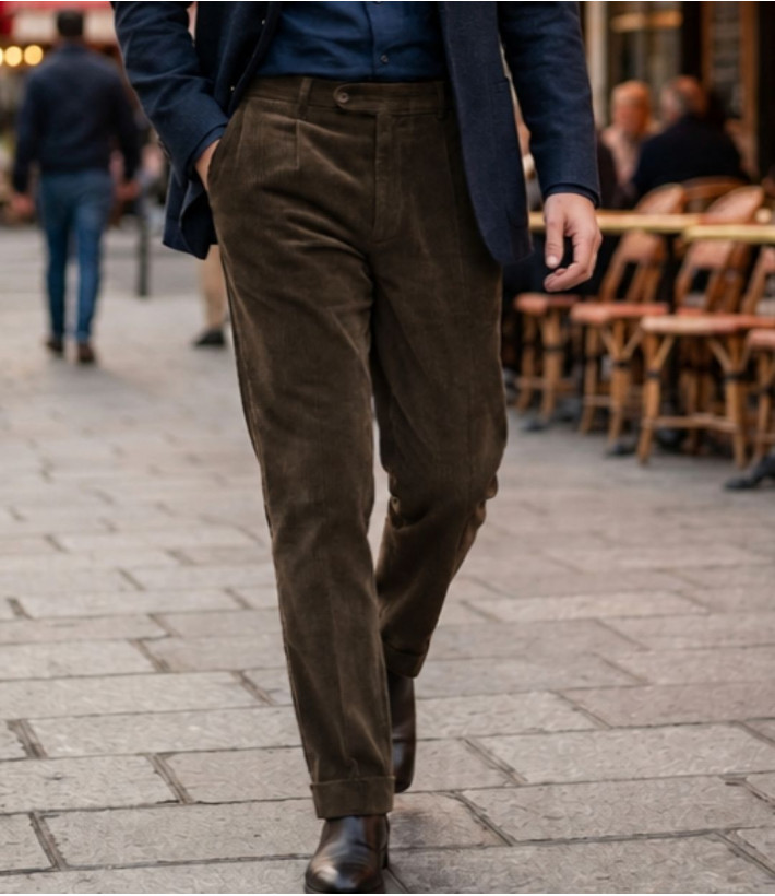 Pantalon velours extensible marron taille haute homme MAYFLOWER D373
