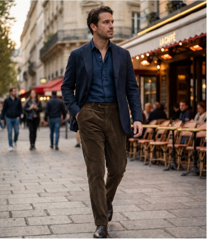 MAYFLOWER D373 — Pantalon velours marron confort stretch