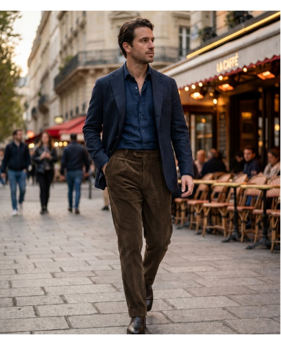 MAYFLOWER D373 — Pantalon velours marron confort stretch