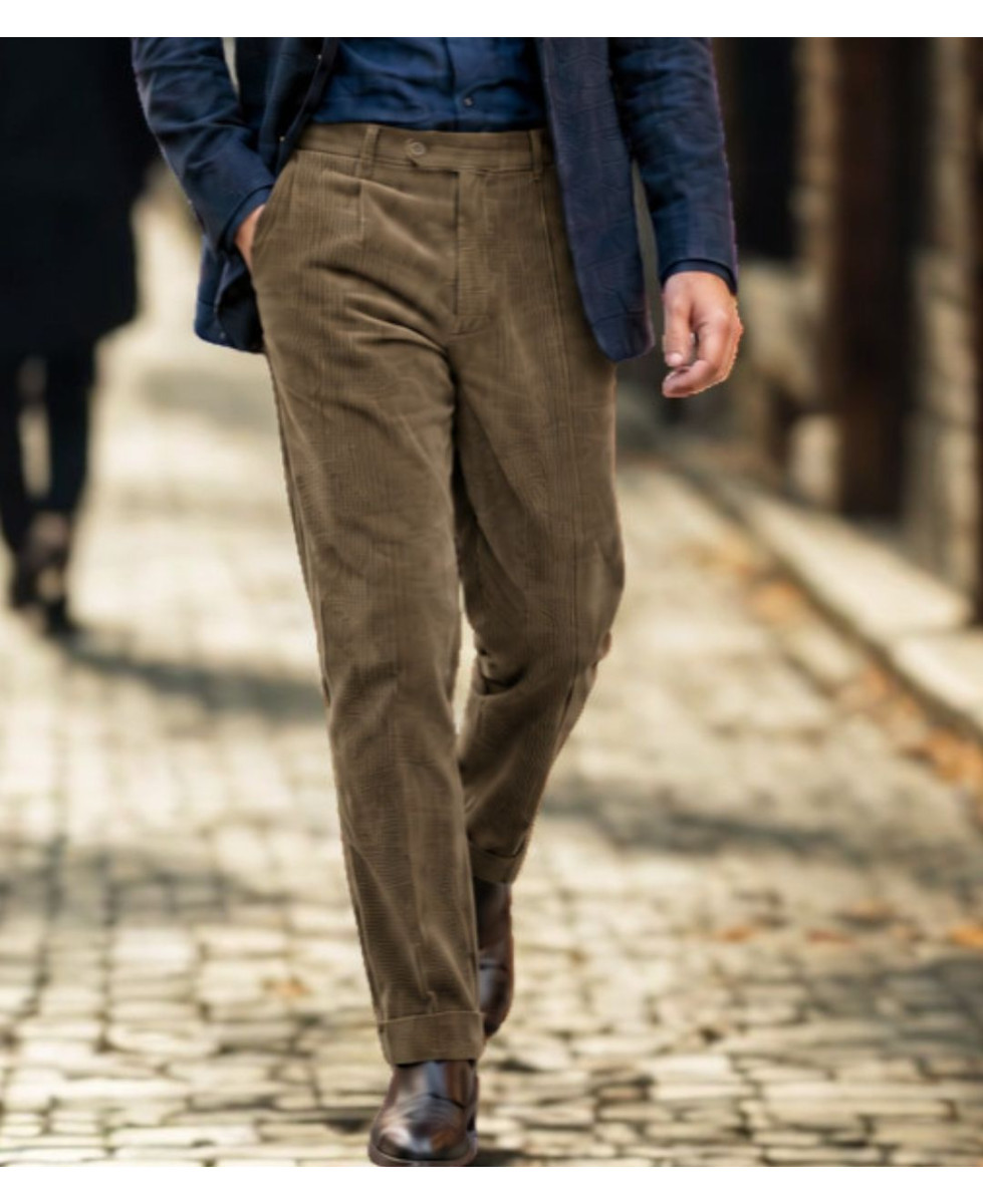 Pantalon velours extensible chamois taille haute homme MAYFLOWER D373