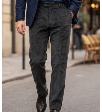 Pantalon velours extensible gris taille haute homme MAYFLOWER D373