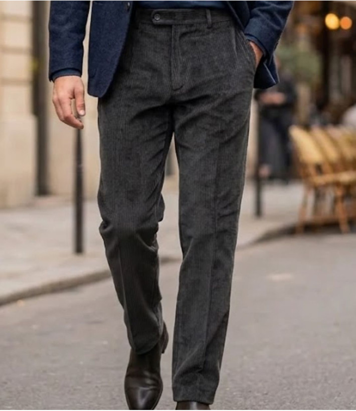 Pantalon velours extensible gris taille haute homme MAYFLOWER D373