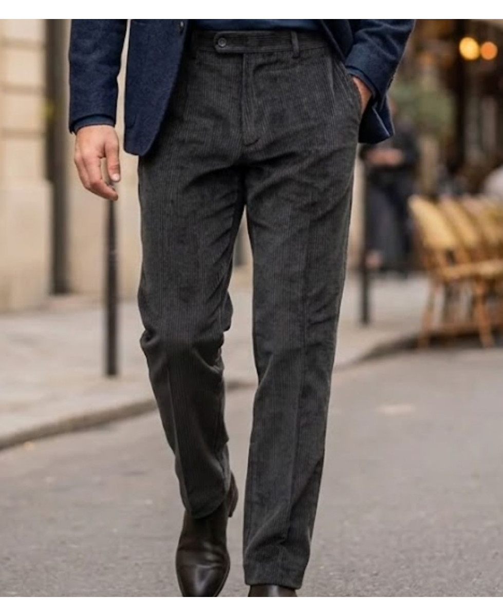 Pantalon velours extensible gris taille haute homme MAYFLOWER D373