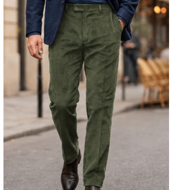 Pantalon velours extensible kaki taille haute homme MAYFLOWER D373