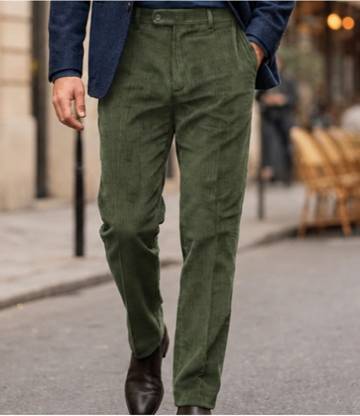Pantalon velours extensible kaki taille haute homme MAYFLOWER D373