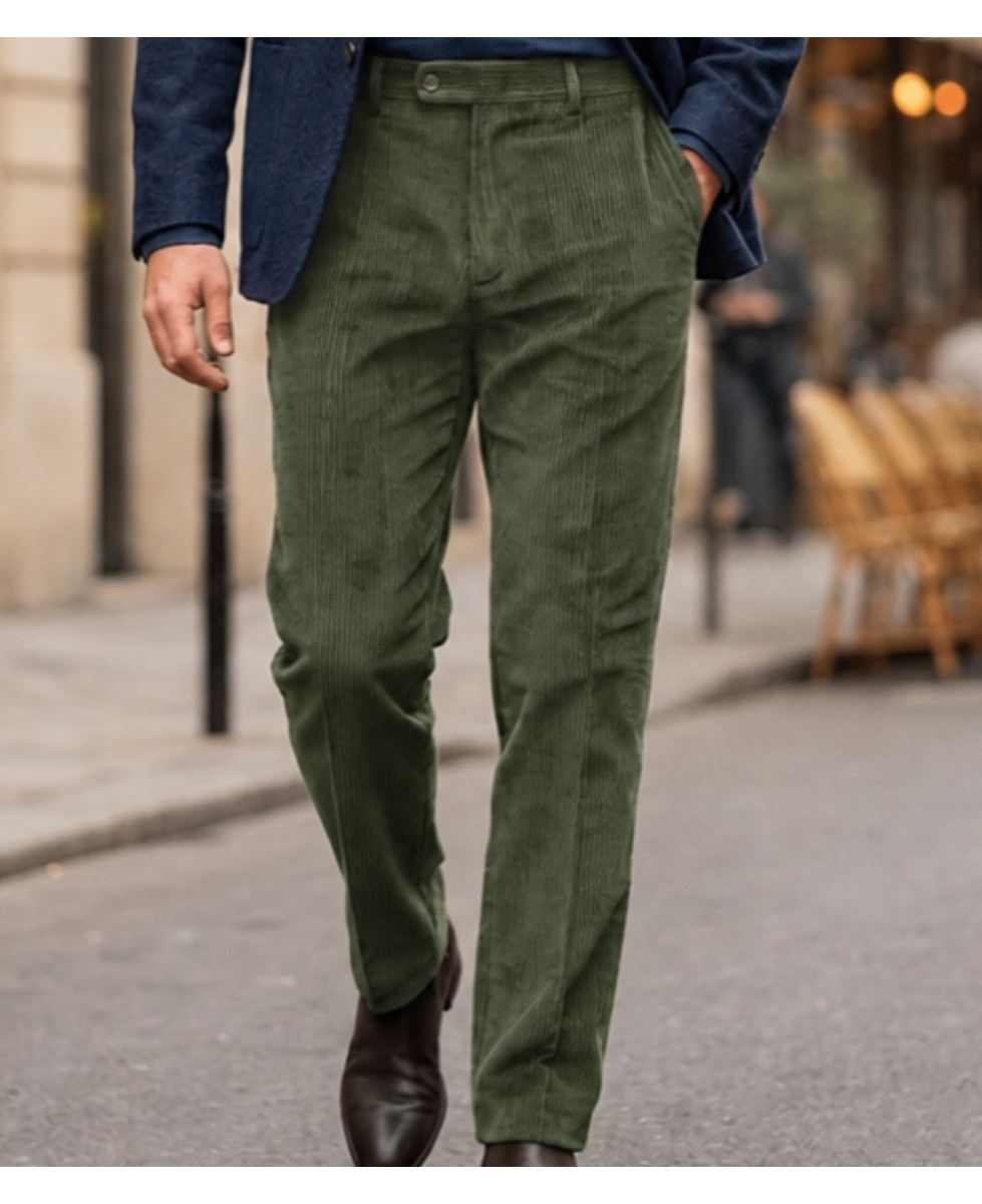 Pantalon velours extensible kaki taille haute homme MAYFLOWER D373