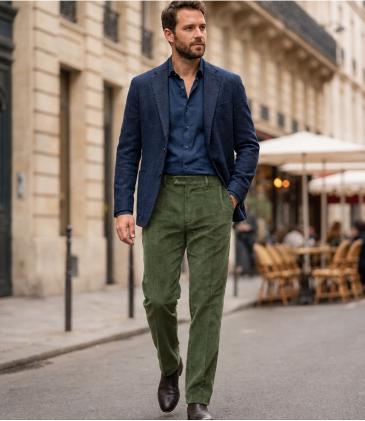 MAYFLOWER D373 — Pantalon velours kaki confort stretch