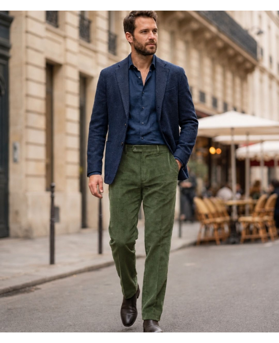 MAYFLOWER D373 — Pantalon velours kaki confort stretch