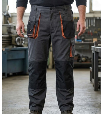 Pantalon de travail homme multipoche avec renforts Terratrend modèle 3230GN coloris gris noir et orange