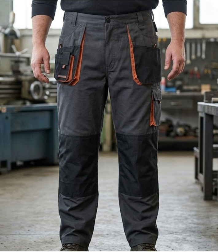 Pantalon de travail homme multipoche avec renforts Terratrend modèle 3230GN coloris gris noir et orange