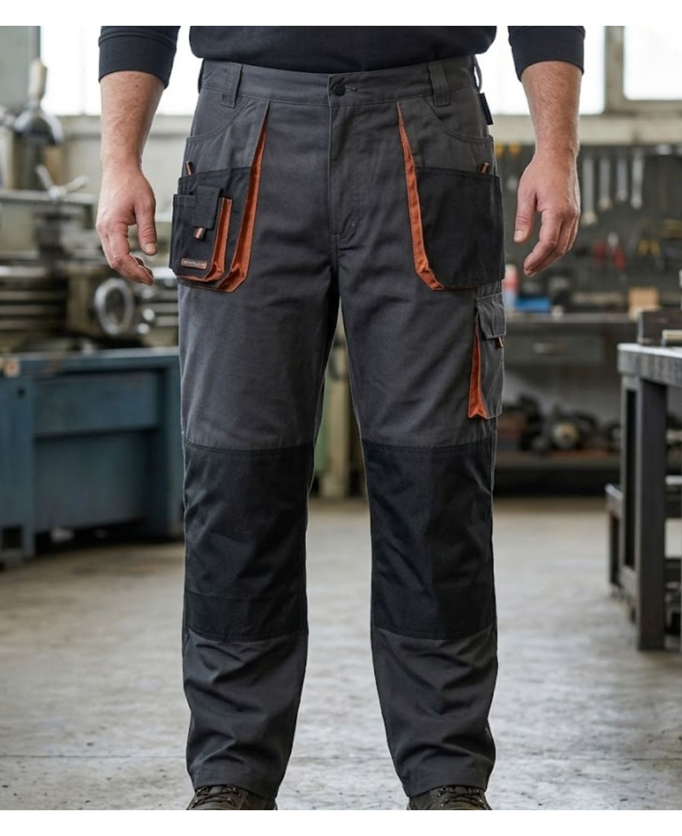Pantalon de travail homme multipoche avec renforts Terratrend modèle 3230GN coloris gris noir et orange