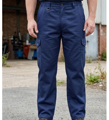 Pantalon de travail pour homme WORKER K569 bleu en tissu moleskine avec poches et braguette zippée