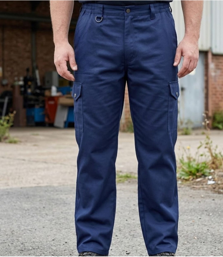 Pantalon de travail pour homme WORKER K569 bleu en tissu moleskine avec poches et braguette zippée