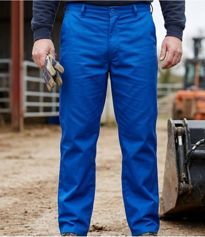 Pantalon de travail pour homme SEDETEX B1717 bleu pur coton avec poche mètre et braguette à boutons