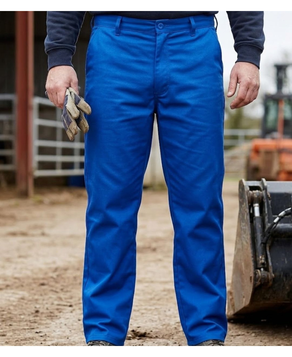 Pantalon de travail pour homme SEDETEX B1717 bleu pur coton avec poche mètre et braguette à boutons
