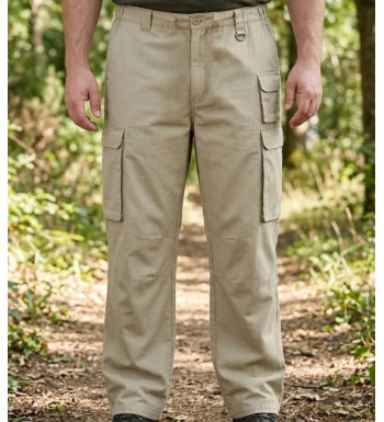Pantalon de randonnée homme MAYFLOWER SE7013 camel avec poche jambe à rabat et taille élastiquée