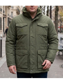 Parka doublée pour homme kaki CHALLENGER PAR2001A avec col montant et poches à rabat