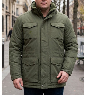 Parka doublée pour homme kaki CHALLENGER PAR2001A avec col montant et poches à rabat