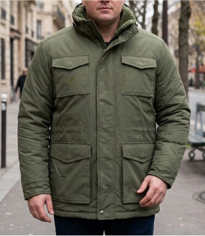 Parka doublée pour homme kaki CHALLENGER PAR2001A avec col montant et poches à rabat