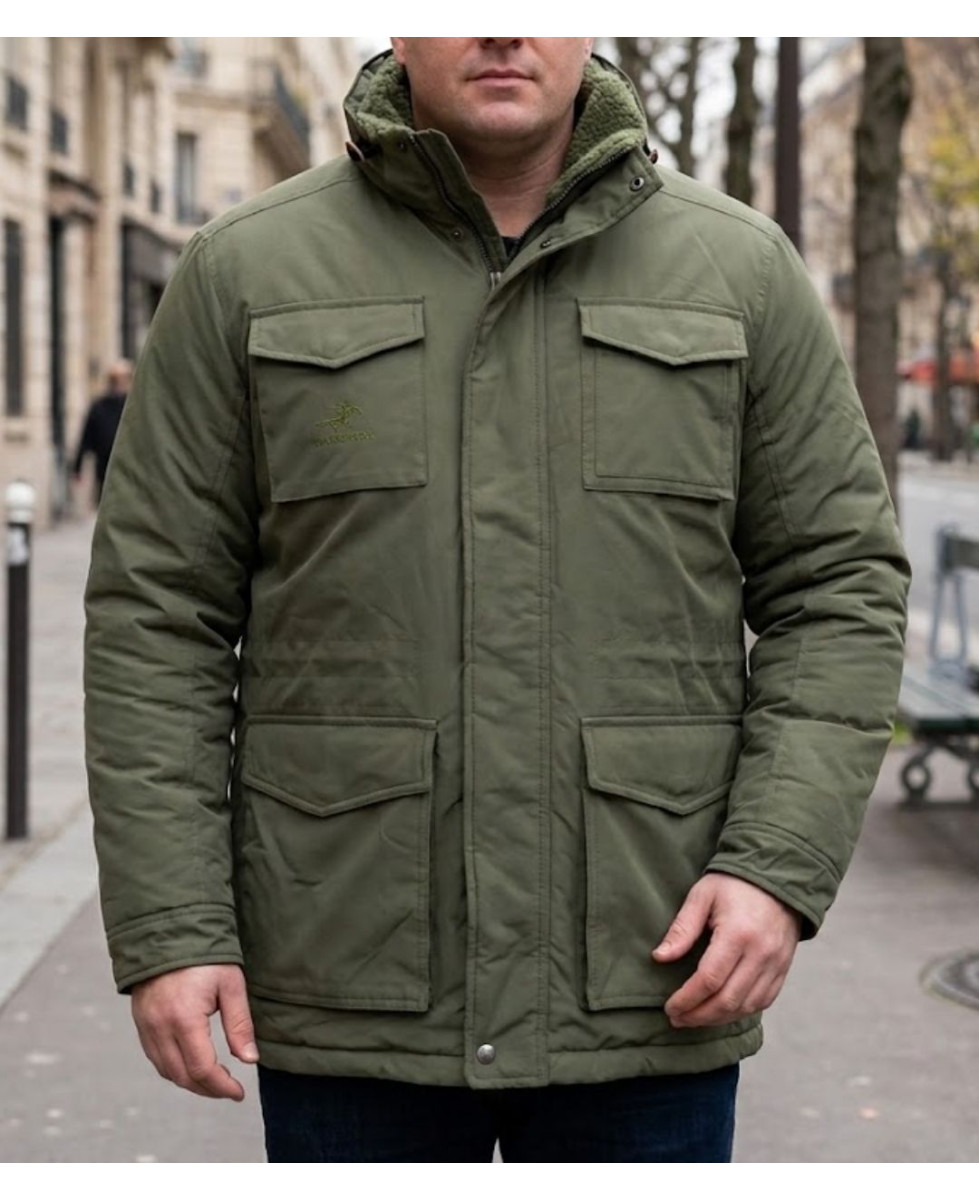 Parka doublée pour homme kaki CHALLENGER PAR2001A avec col montant et poches à rabat