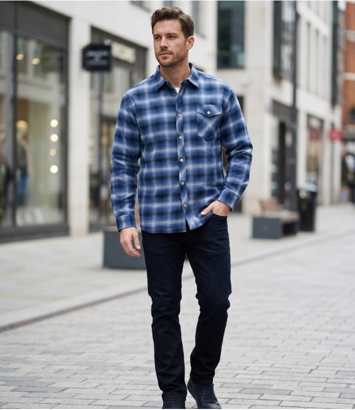 CHALLENGER BRUNO6 — Surchemise flanelle bleu chaude