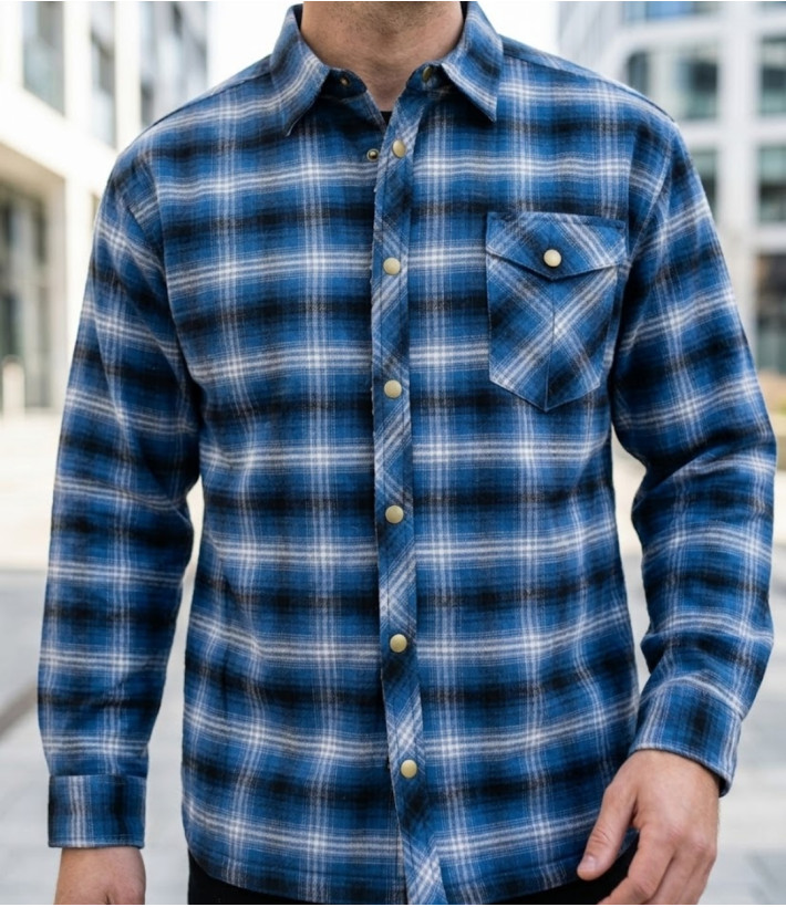 CHALLENGER BRUNO6 surchemise flanelle bleu doublure moutonnée