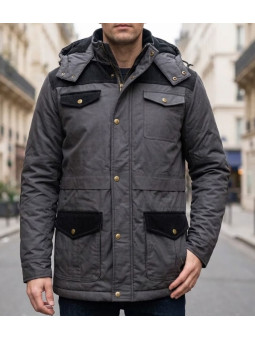Parka bi-matière pour homme kaki WINCHESTER JANGO1 avec capuche et empiècements en velours