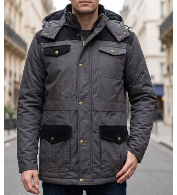 Parka bi-matière pour homme kaki WINCHESTER JANGO1 avec capuche et empiècements en velours