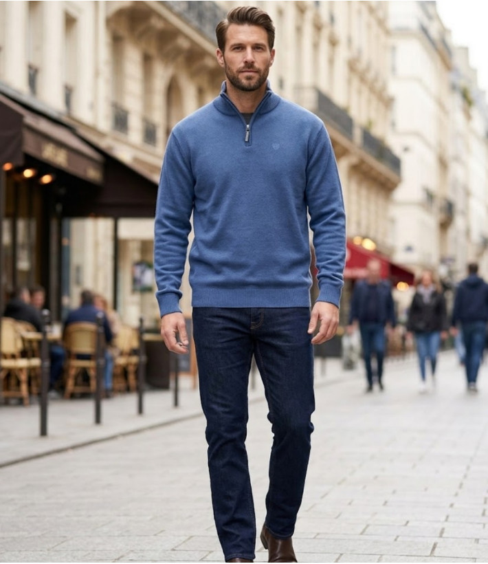 CHALLENGER PYLONE1 — Pull zippé marine col montant