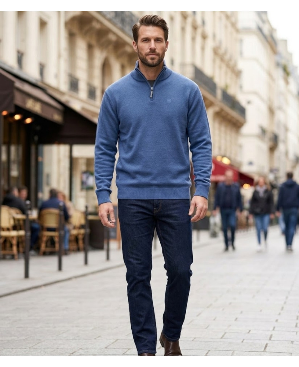 CHALLENGER PYLONE1 — Pull zippé marine col montant
