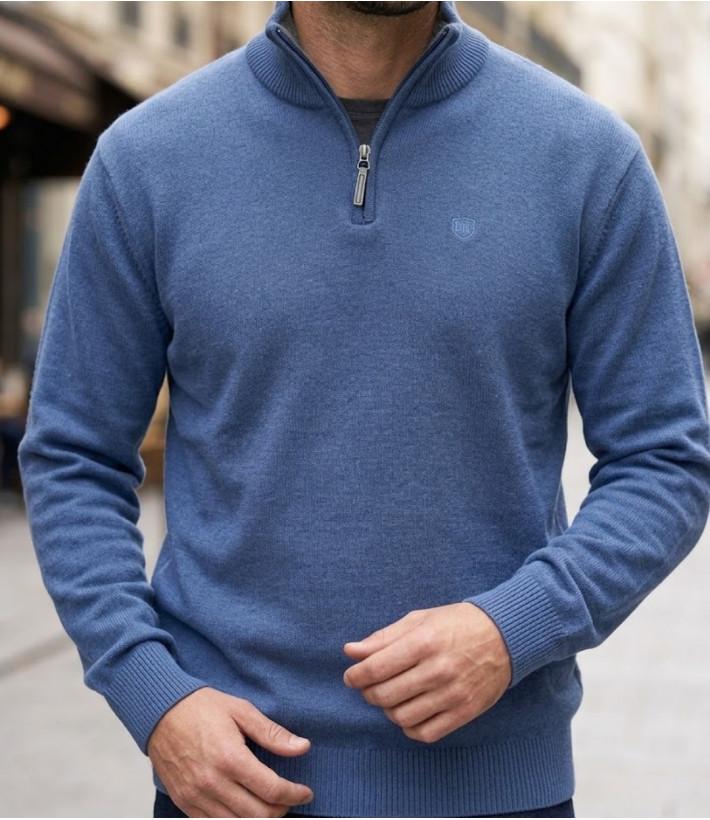 CHALLENGER PYLONE1 pull col montant zippé bleu marine homme en maille haute densité