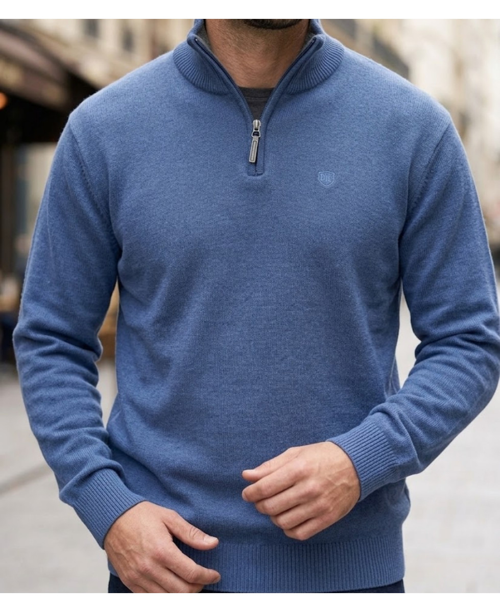 CHALLENGER PYLONE1 pull col montant zippé bleu marine homme en maille haute densité